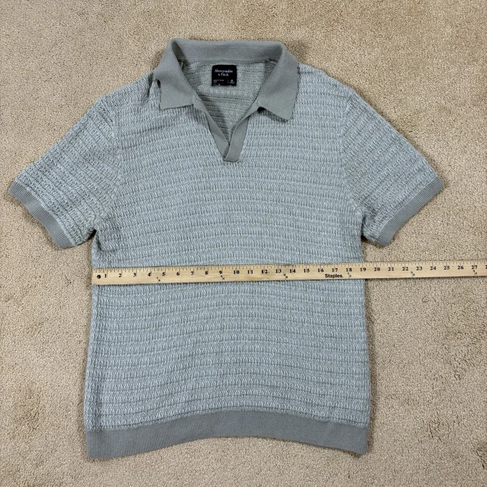 Abercrombie Fitch Shirt Mens Medium Gray Polo Knit Sweater Crochet